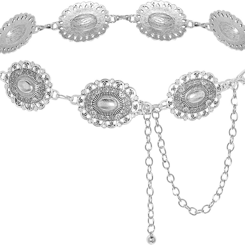 Western Oval Concho Chain Belt for Women Metal Waist Chain Belt for Dresses Jean
